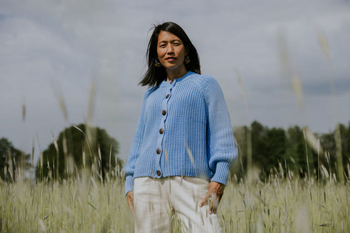 Balloon Sleeve Knitted WOMEN'S Cardigan - CORNFLOWER