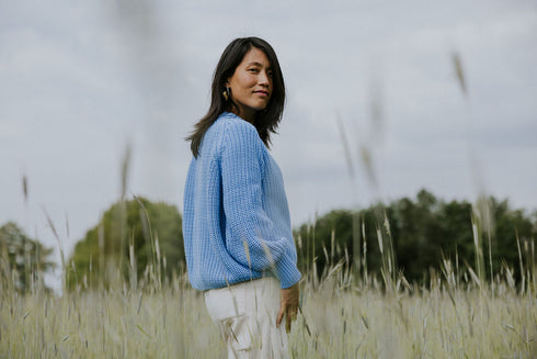 Balloon Sleeve Knitted WOMEN'S Cardigan - CORNFLOWER
