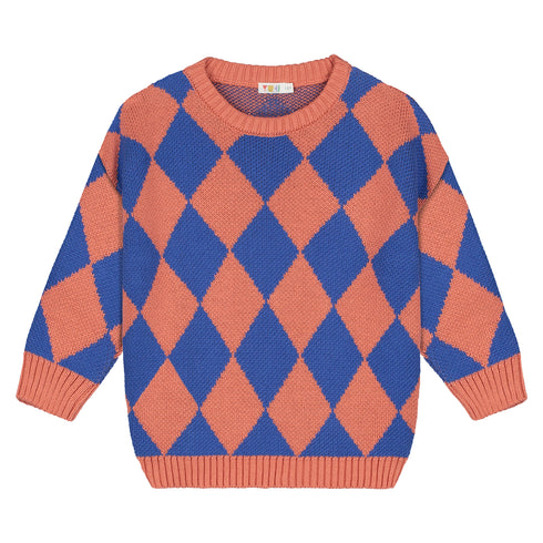 Checkered Knitted Sweater - COBALT