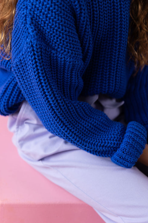 Chunky Knitted Sweater - BLUEBERRY