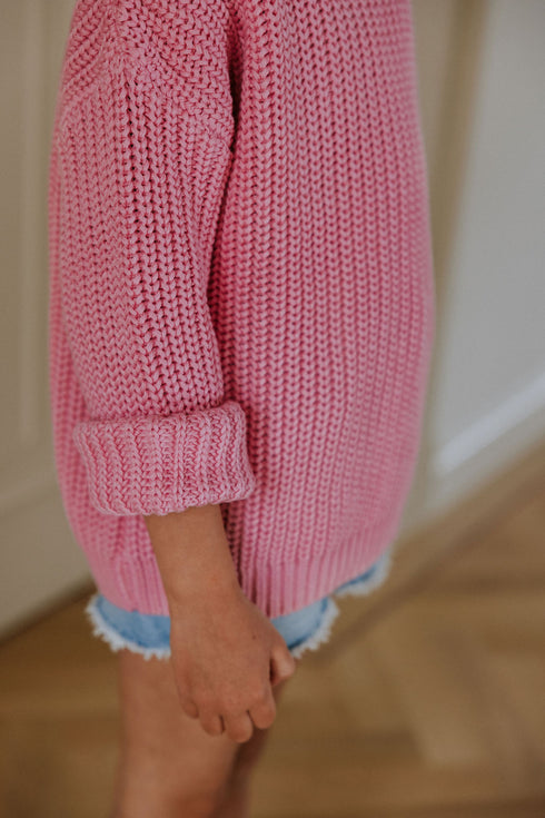 Chunky Knitted Sweater - BUBBLE GUM PINK