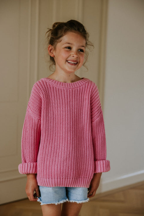 Chunky Knitted Sweater - BUBBLE GUM PINK