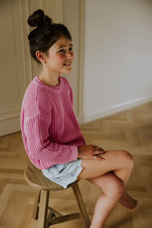 Chunky Knitted Sweater - BUBBLE GUM PINK