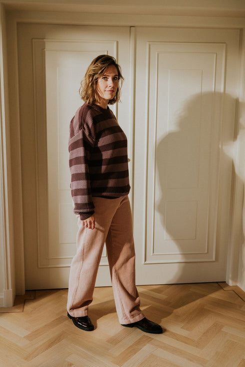 Stripes Knitted WOMEN'S Sweater - AUBERGINE