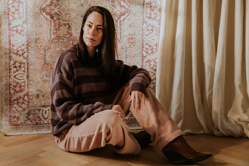 Stripes Knitted WOMEN'S Sweater - AUBERGINE