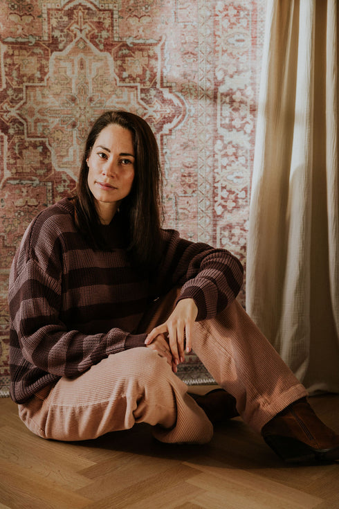 Stripes Knitted WOMEN'S Sweater - AUBERGINE