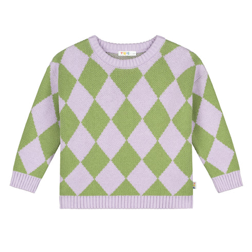 Checkered Knitted Sweater - PISTACHIO