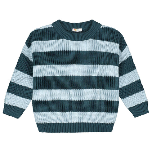 Stripes Knitted Sweater - BLUE BIRD