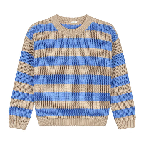 Chunky Knitted WOMEN'S Sweater - CORNFLOWER STRIPES
