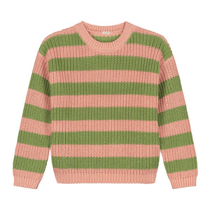 Chunky Knitted WOMEN'S Sweater - OLIVE PINK STRIPES
