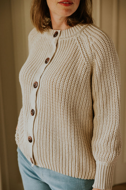 Balloon Sleeve Knitted WOMEN'S Cardigan - CREAM