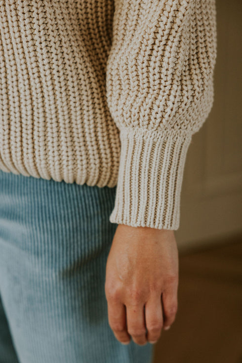 Balloon Sleeve Knitted WOMEN'S Cardigan - CREAM