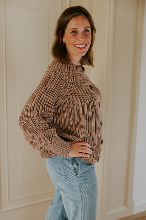Balloon Sleeve Knitted WOMEN'S Cardigan - MIST