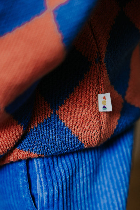 Checkered Knitted Sweater - COBALT