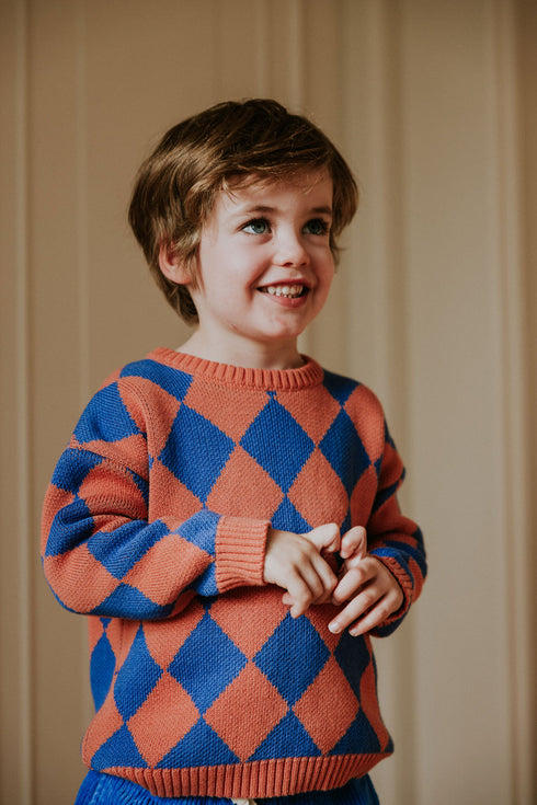 Checkered Knitted Sweater - COBALT