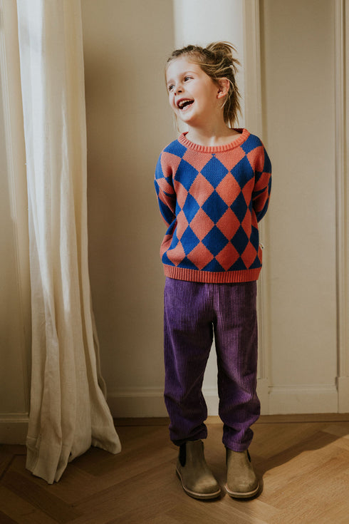 Checkered Knitted Sweater - COBALT