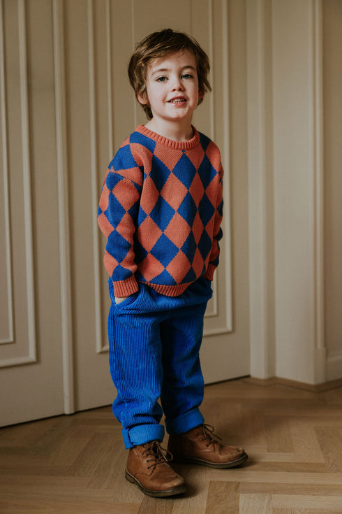 Checkered Knitted Sweater - COBALT