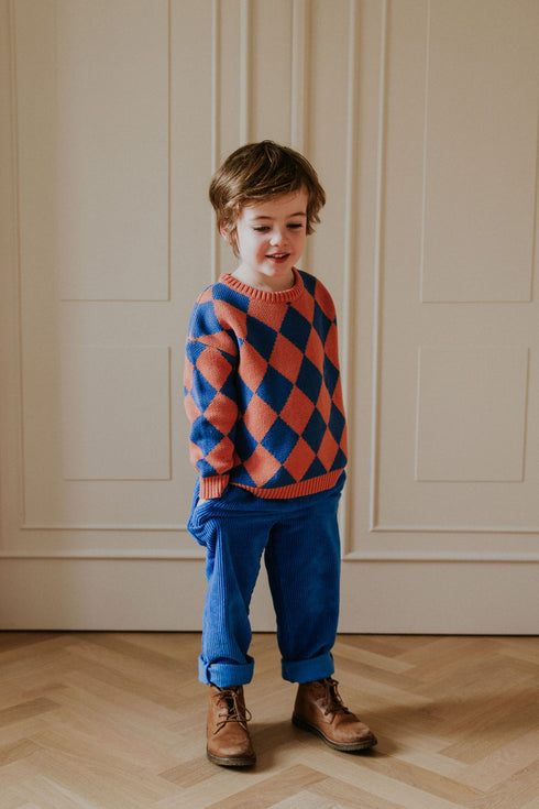 Checkered Knitted Sweater - COBALT