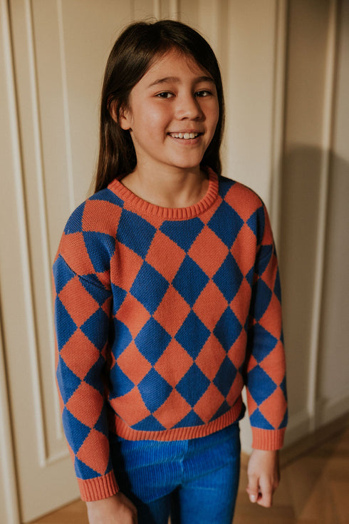 Checkered Knitted Sweater - COBALT