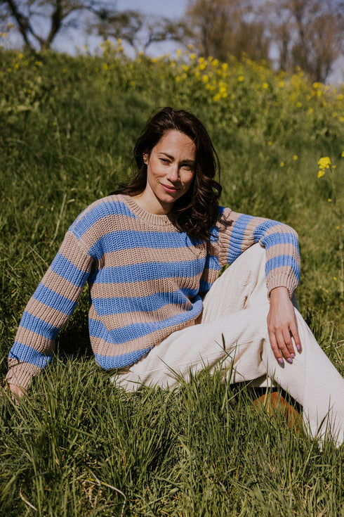 Chunky Knitted WOMEN'S Sweater - CORNFLOWER STRIPES