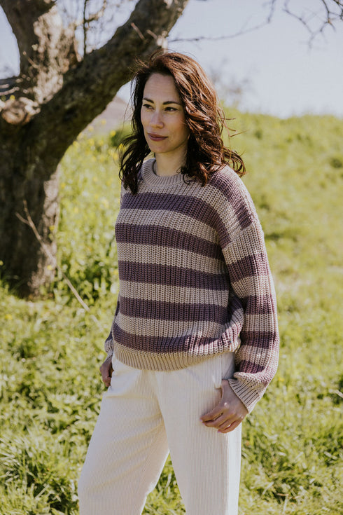 Chunky Knitted WOMEN'S Sweater - DOVE STRIPES