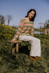 Chunky Knitted WOMEN'S Sweater - OLIVE PINK STRIPES
