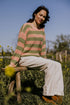 Chunky Knitted WOMEN'S Sweater - OLIVE PINK STRIPES