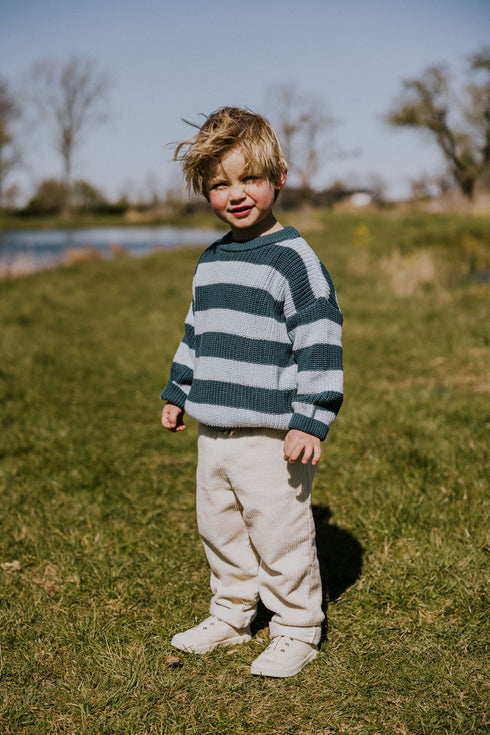 Stripes Knitted Sweater - BLUE BIRD