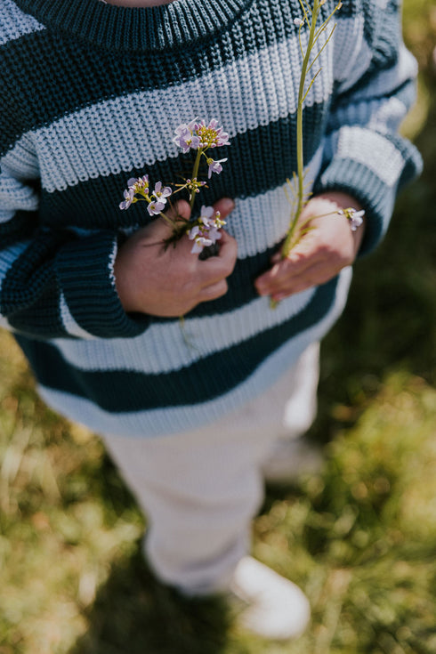 Stripes Knitted Sweater - BLUE BIRD