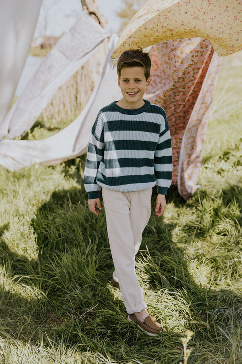 Stripes Knitted Sweater - BLUE BIRD
