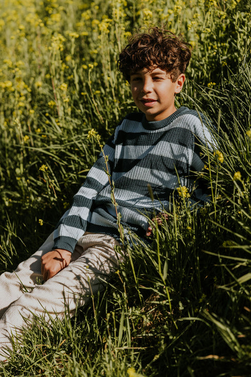 Stripes Knitted Sweater - BLUE BIRD
