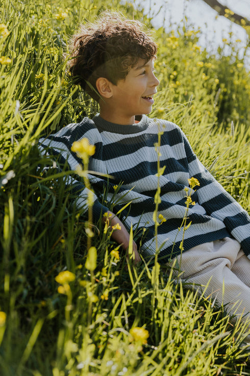 Stripes Knitted Sweater - BLUE BIRD
