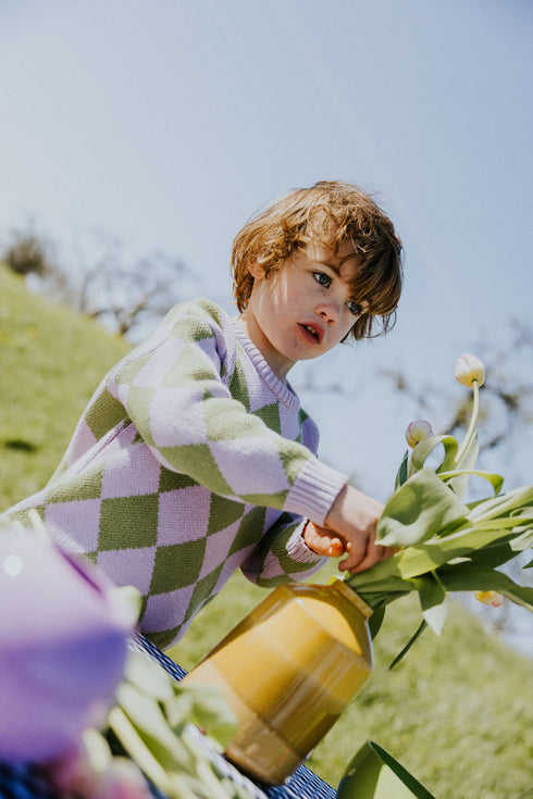 Checkered Knitted Sweater - PISTACHIO