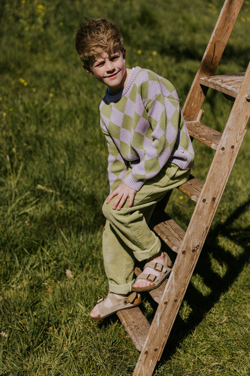 Checkered Knitted Sweater - PISTACHIO