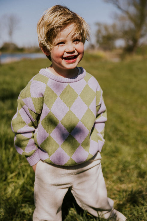Checkered Knitted Sweater - PISTACHIO