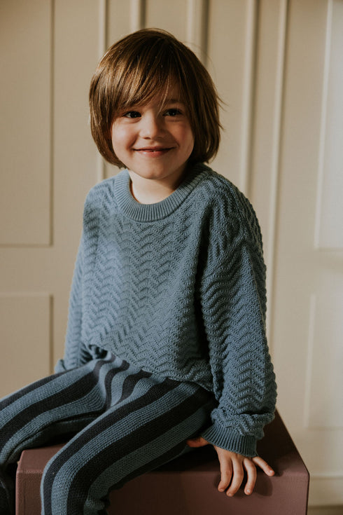 Wavy Knitted Sweater - STONE BLUE