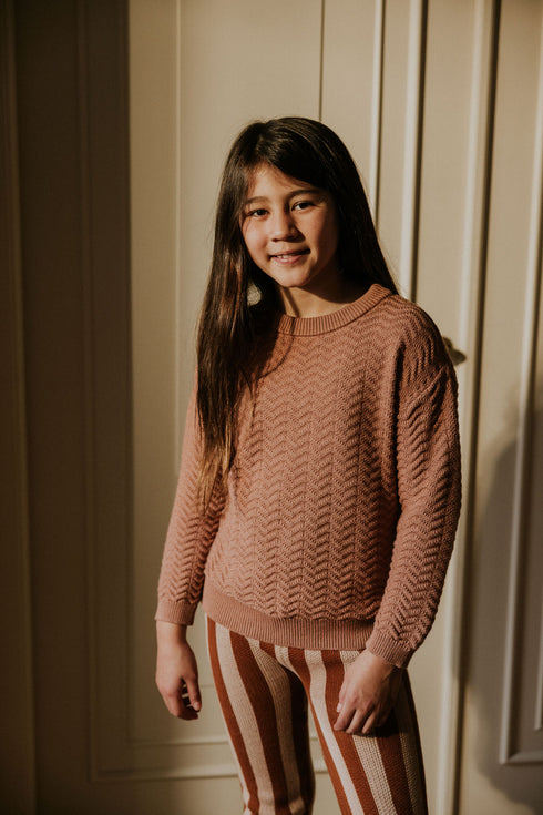 Wavy Knitted Sweater - VINTAGE PINK