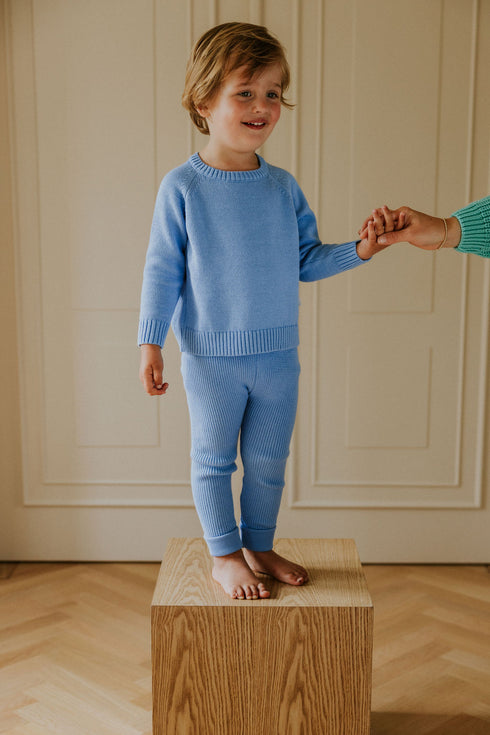 Knitted Leggings Fine Rib - CORNFLOWER