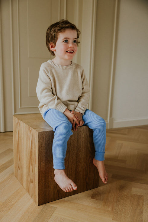 Knitted Leggings Fine Rib - CORNFLOWER