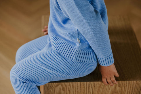 Knitted Leggings Fine Rib - CORNFLOWER