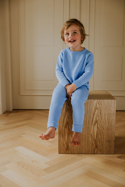 Knitted Leggings Fine Rib - CORNFLOWER