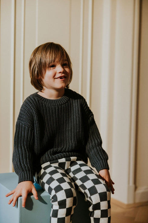 Checkered Knitted Leggings - CHARCOAL