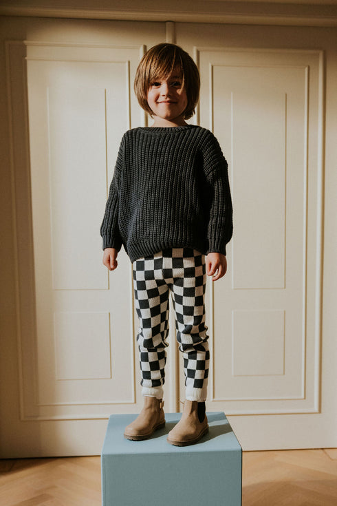 Checkered Knitted Leggings - CHARCOAL