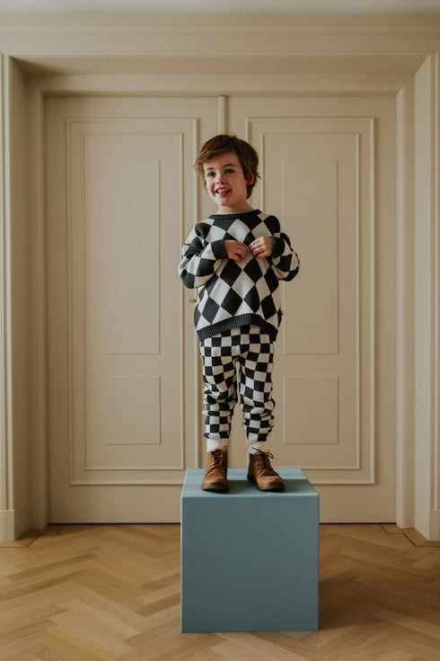 Checkered Knitted Leggings - CHARCOAL
