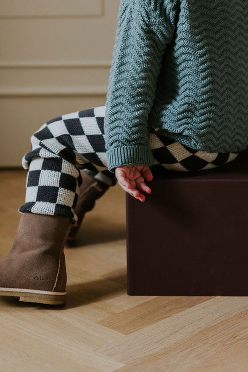 Checkered Knitted Leggings - CHARCOAL