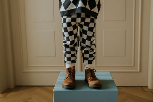Checkered Knitted Leggings - CHARCOAL