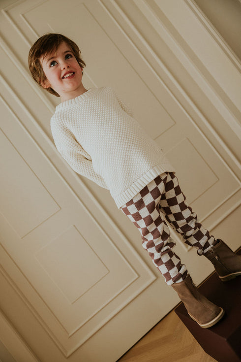 Checkered Knitted Leggings - MAUVE