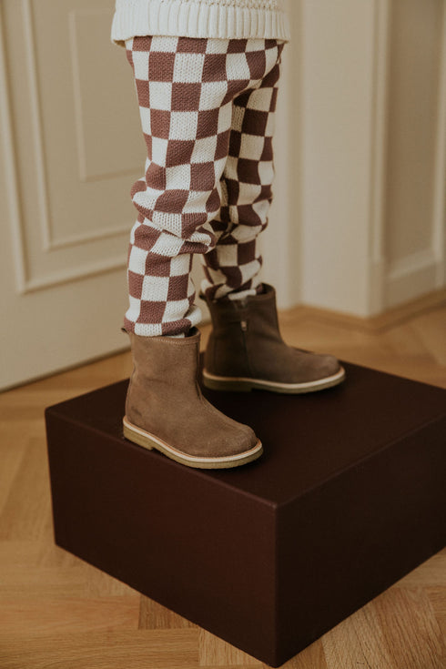 Checkered Knitted Leggings - MAUVE