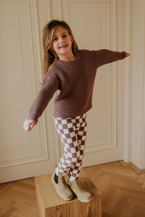 Checkered Knitted Leggings - MAUVE