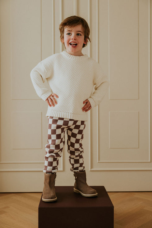 Checkered Knitted Leggings - MAUVE